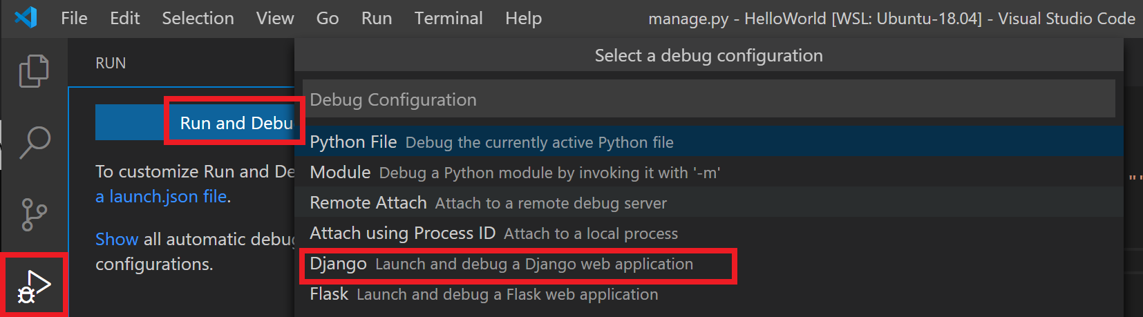 VS Code run debug configuration